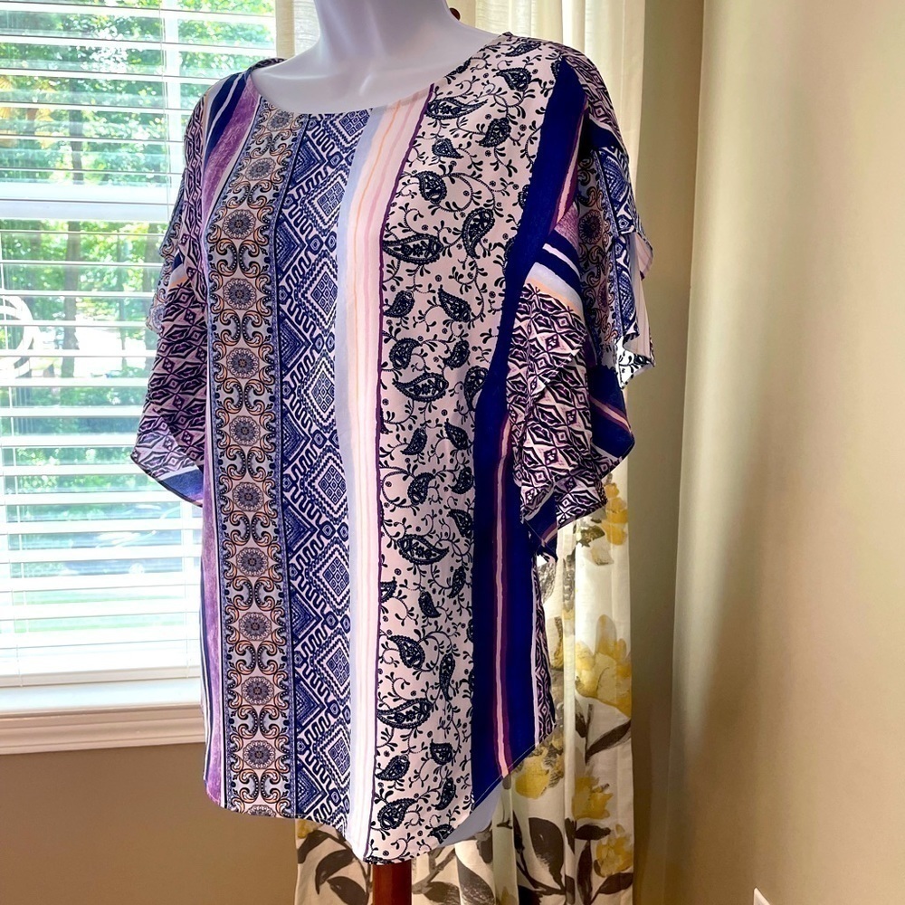 Nwt Chico’s Flutter Sleeve Pullover Print Top Sz-0